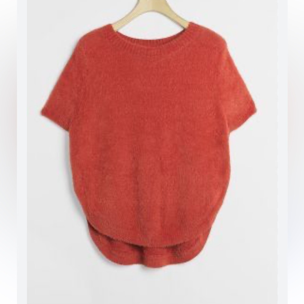 By Anthropologie Marianna Eyelash Fuzzy Short Sleeve Sweater Medium